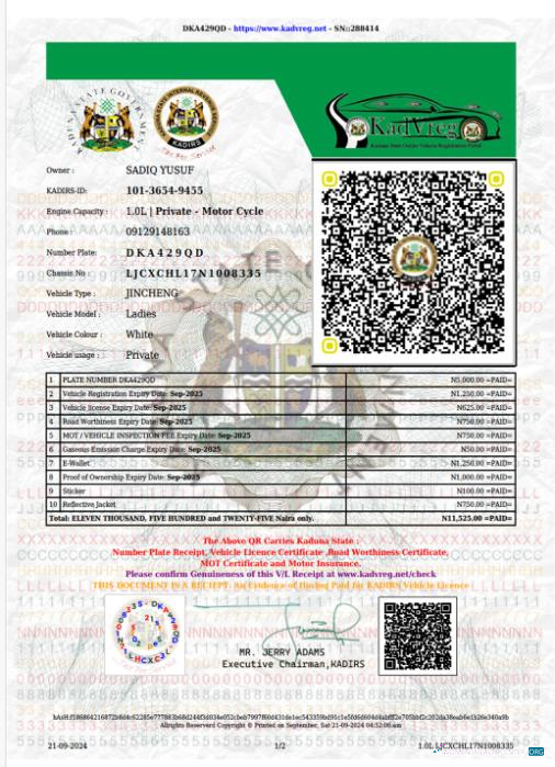 Download Nigeria Kaduna state vehicle license Photoshop template